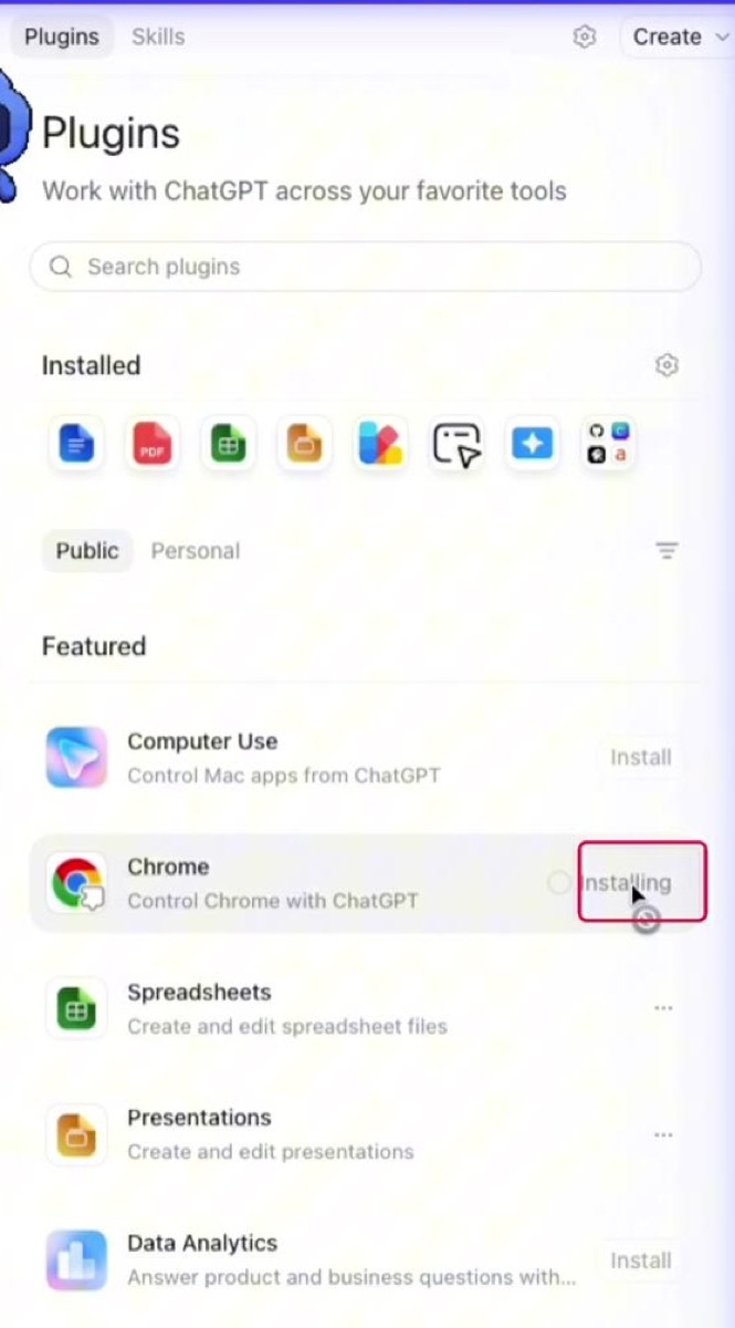 من Plugins اختاروا Chrome واضغطوا Install