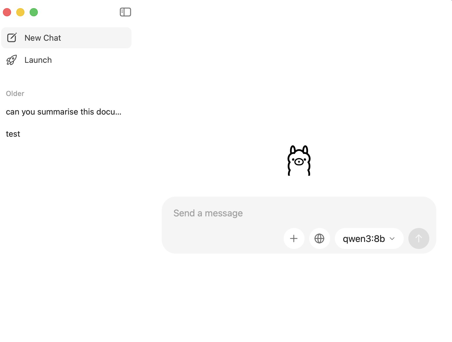 واجهة تطبيق Ollama بعد التثبيت